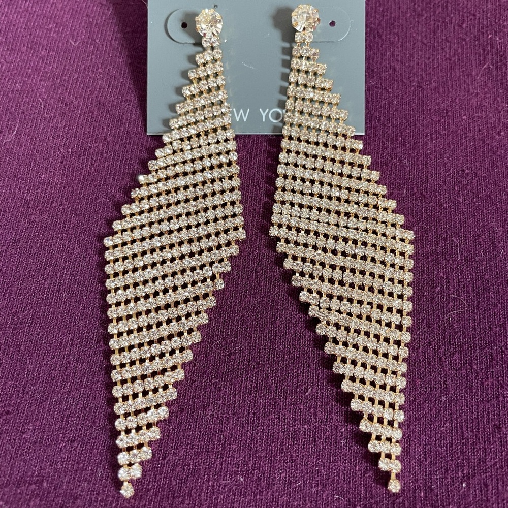 Dazzling Gold Crystal Drop Earrings